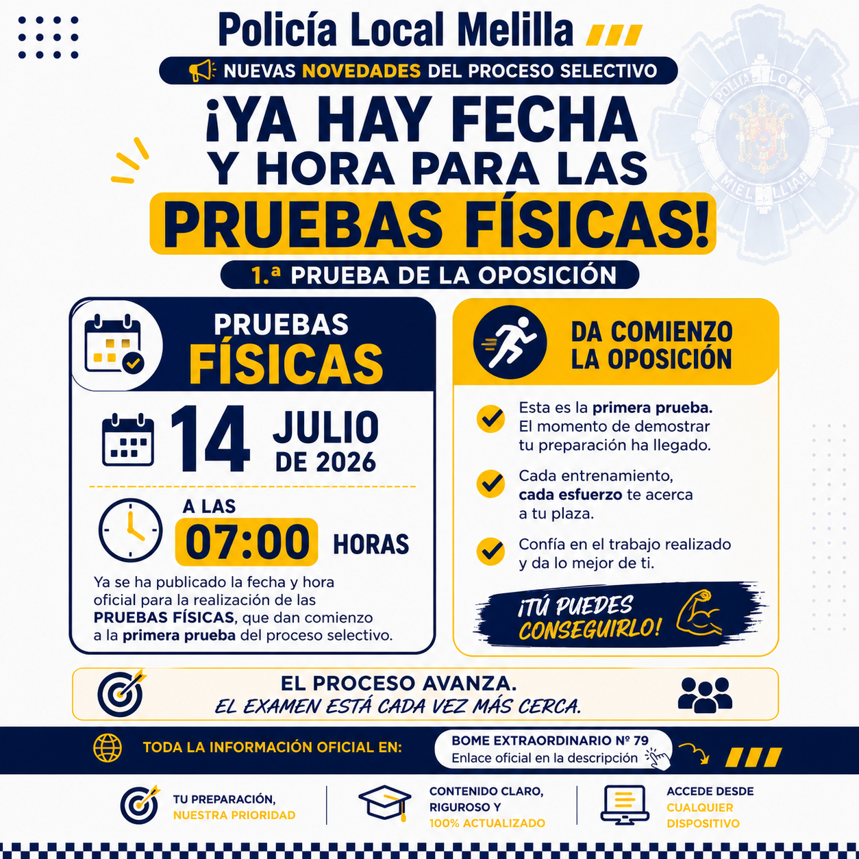 Ya hay fecha para las pruebas físicas de la Policía Local de Melilla: comienza la oposición